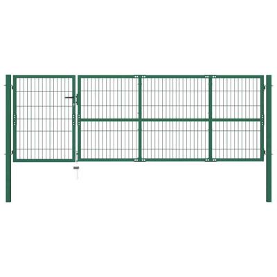 Tuinhekpoort met palen 350x100 cm staal groen