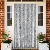VidaXL Vliegengordijn 118x220 cm chenille grijs en zwart-wit - thumbnail