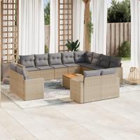 13-delige Loungeset met kussens poly rattan beige - thumbnail