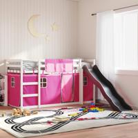 Stapelbed met glijbaan en gordijnen roze 90x200 cm - thumbnail