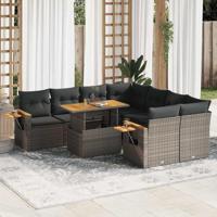 9-delige Loungeset met kussens poly rattan acacia grijs - thumbnail