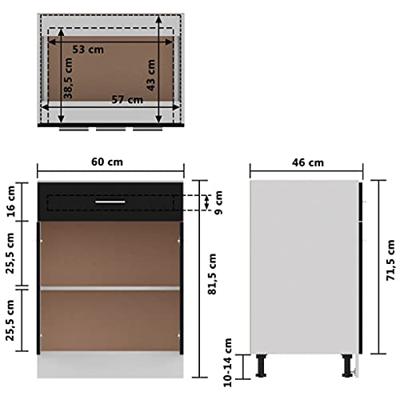 Onderkast met lade Lyon 60x46x81,5 cm bewerkt hout zwart