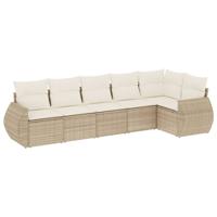6-delige Loungeset met kussens poly rattan beige - thumbnail
