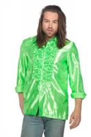 Ruchesblouse satijn neon groen - thumbnail