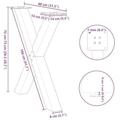 Eettafelpoten 2 st X-vormig 80x(72-73) cm staal wit
