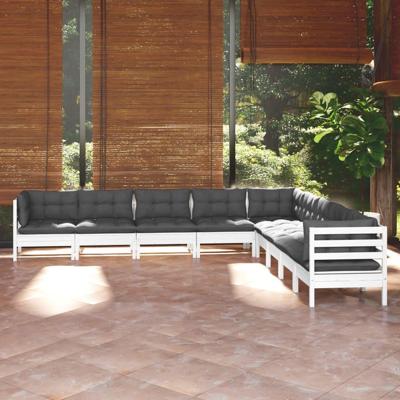9-delige Loungeset met kussens massief grenenhout wit