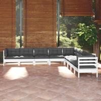9-delige Loungeset met kussens massief grenenhout wit - thumbnail