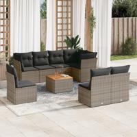 9-delige Loungeset met kussens poly rattan grijs - thumbnail
