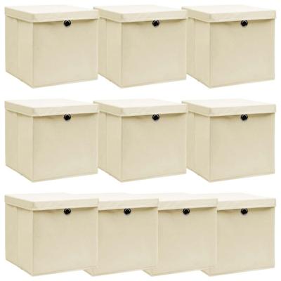 VidaXL Opbergboxen met deksel 10 st 32x32x32 cm stof crèmekleurig