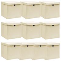 VidaXL Opbergboxen met deksel 10 st 32x32x32 cm stof crèmekleurig - thumbnail