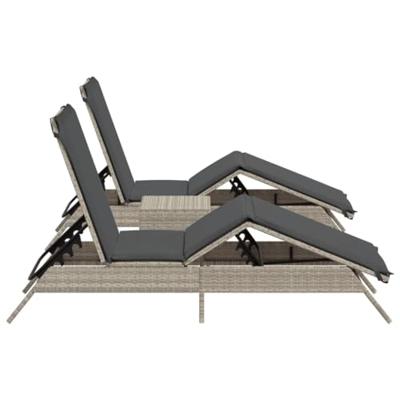 Ligbedden 2 st met tafel poly rattan lichtgrijs - thumbnail