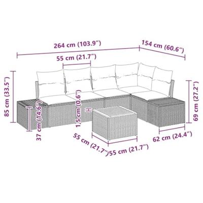 Tuinbankenset met kussen 6 pcs Grijs poly rattan