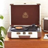 GPO SW196FCR AMBASSADOR Portable USB Bluetooth Turntable with SpeakersCream/Tan - thumbnail