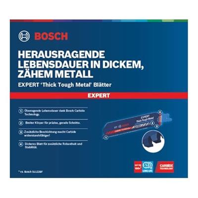 Bosch Accessories 2608900367 Expert Thick Tough Metal S 955 CHC reciprozaagblad, 10 stuks Zaagbladlengte 150 mm 10 stuk(s) Bosch Accessories 2608900367 Expert Thick Tough Metal S 955 CHC reciprozaagblad, 10 stuks Zaagbladlengte 150 mm 10 stuk(s)