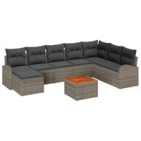 Tuinbankenset met kussen 9 pcs Grijs poly rattan - thumbnail