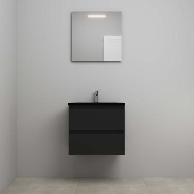 On-Line Badkamermeubelset - 60 cm - Voorgemonteerd - Ladestructuur - Acryl Wastafel - 1 Kraangat - Spiegel met LED-Verlichting - Mat Zwart