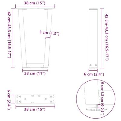 Eettafelpoten 2 st V-vormig 38x(42-43,3) cm staal zwart