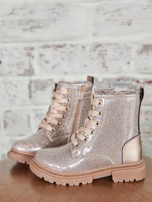 Geveterde en geritste hoge schonen voor kinderen, kleuterschoolcollectie goud