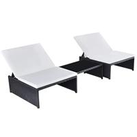 VidaXL Tuinstoelen 2 st verstelbaar met tafel poly rattan zwart - thumbnail