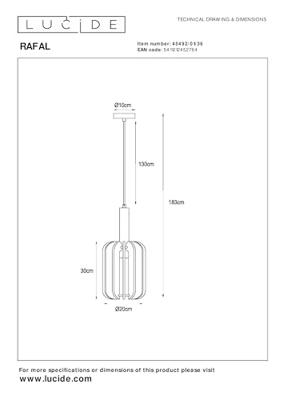 Lucide RAFAL - Hanglamp - Ø 20 cm - 1xE27 - Grijs