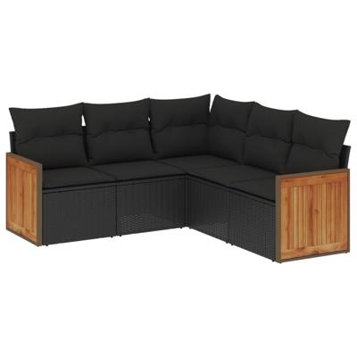 5-delige Loungeset met kussens poly rattan zwart - thumbnail