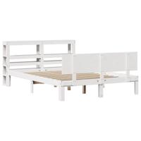 Bedframe met hoofdbord massief grenenhout wit 120x190 cm - thumbnail