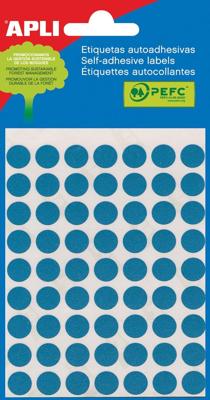 Apli ronde etiketten in etui diameter 10 mm, blauw, 315 stuks, 63 per blad (2052)
