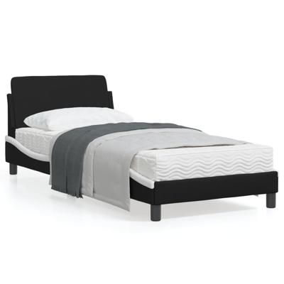 Bedframe met hoofdbord kunstleer zwart en wit 90x200 cm