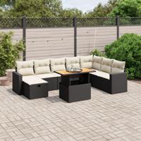 9-delige Loungeset met kussens poly rattan zwart - thumbnail