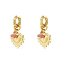 Oorbellen met hartje en roze steentjes - thumbnail