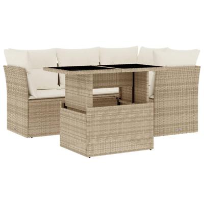 5-delige Loungeset met kussens poly rattan beige - thumbnail