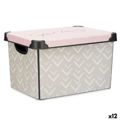 Opbergbak met Deksel Kipit Vibes Roze Plastic Afgedrukt Pijlen 22 L (12 Stuks)