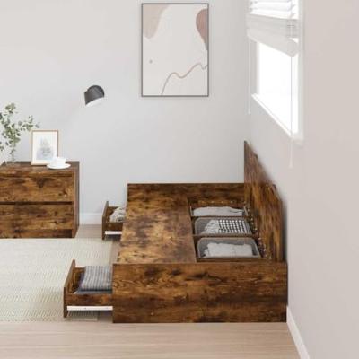 Opbergbedframe met hoofdeinde Gerookt eiken 80 x 200 cm Bewerkt hout