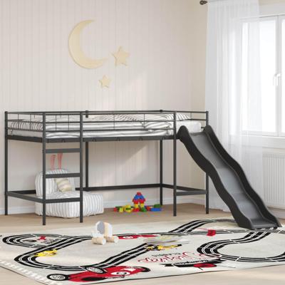 Kinder loft bedframe met glijbaan Zwart en Anthraciet