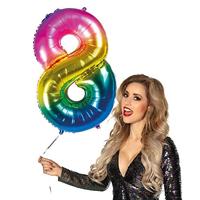 Folieballon Regenboog Cijfer 8 (86cm) - thumbnail
