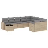 10-delige Loungeset met kussens poly rattan beige - thumbnail
