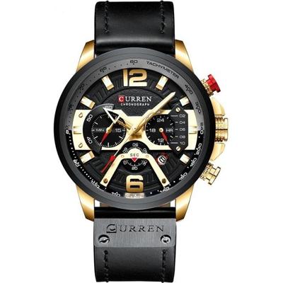 M8329 casual sport lederen horloge voor mannen (goud zwart)
