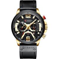 M8329 casual sport lederen horloge voor mannen (goud zwart) - thumbnail