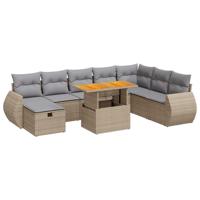 9-delige Loungeset met kussens poly rattan acacia beige - thumbnail
