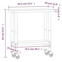VidaXL Keukenwerktafel met wielen 82,5x30x85 cm roestvrij staal - thumbnail