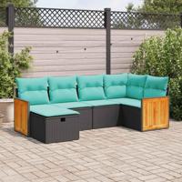 6-delige Loungeset met kussens poly rattan zwart - thumbnail