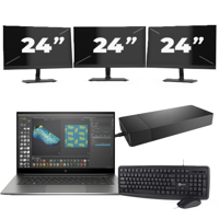 HP ZBook Studio G7 - Intel Core i7-10e Generatie - 15 inch - 8GB RAM - 256GB SSD - Windows 11 + 3x 24 inch Monitor - thumbnail