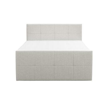 Boxspring met voetbord Liv geblokt - ecru - 160x200 cm - slanke poot - Leen Bakker