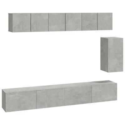 6-delige Tv-meubelset bewerkt hout betongrijs - thumbnail