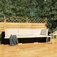 3-delige Loungeset met kussens poly rattan zwart - thumbnail