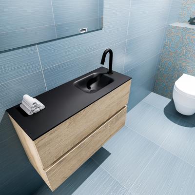 MONDIAZ ADA 80cm toiletmeubel washed oak. LEX wastafel urban rechts 1 kraangat