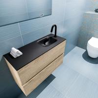 MONDIAZ ADA 80cm toiletmeubel washed oak. LEX wastafel urban rechts 1 kraangat - thumbnail