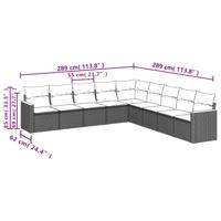 9-delige Loungeset met kussens poly rattan grijs - thumbnail