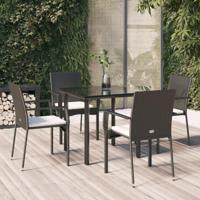 5-delige Tuinset met kussens poly rattan zwart - thumbnail