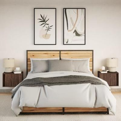 Nachtkastjes met LED's 2 st wandgemonteerd bruin eikenkleur